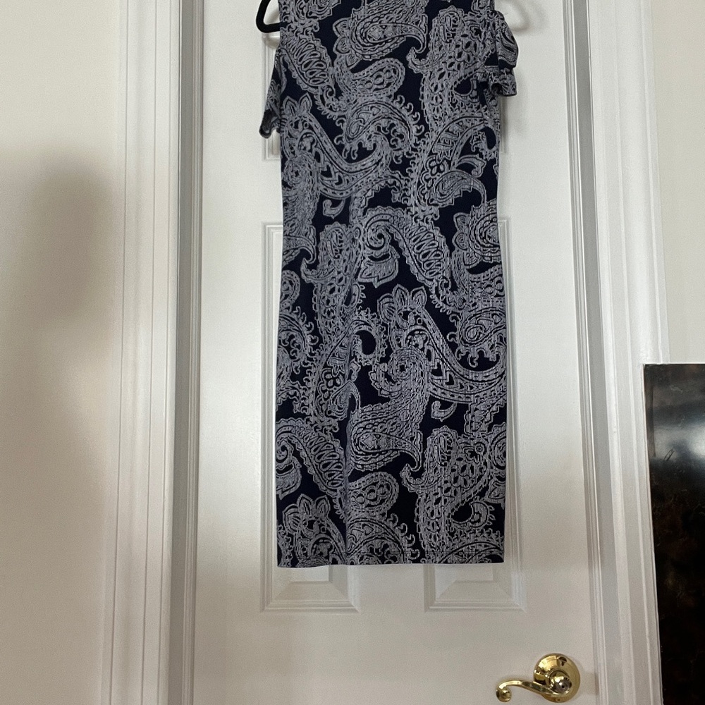 Michael Kors Navy and White Patterned Dress Cut out shoulders